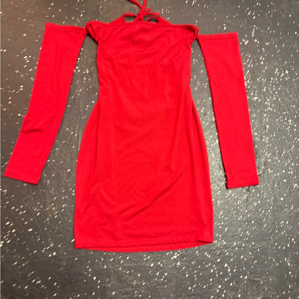 Red Off-Shoulder Long Sleeve Bodycon Dress